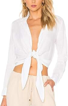 Women's Long Sleeve T Shirts Bikini Swimsuit Beach Tie Front Knot Button Down Blouses Tops | Amazon (US)