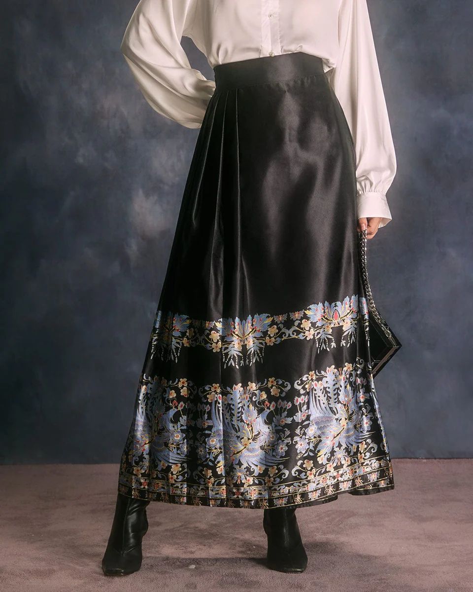 The Black Drawstring Pleated Wrap Midi Skirt | rihoas.com