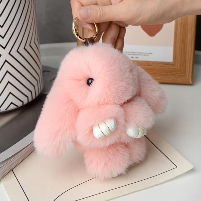 1pc Soft Cute Bunny Keychain Plush Fluffy Pom Pom Keychain for Women | Amazon (US)