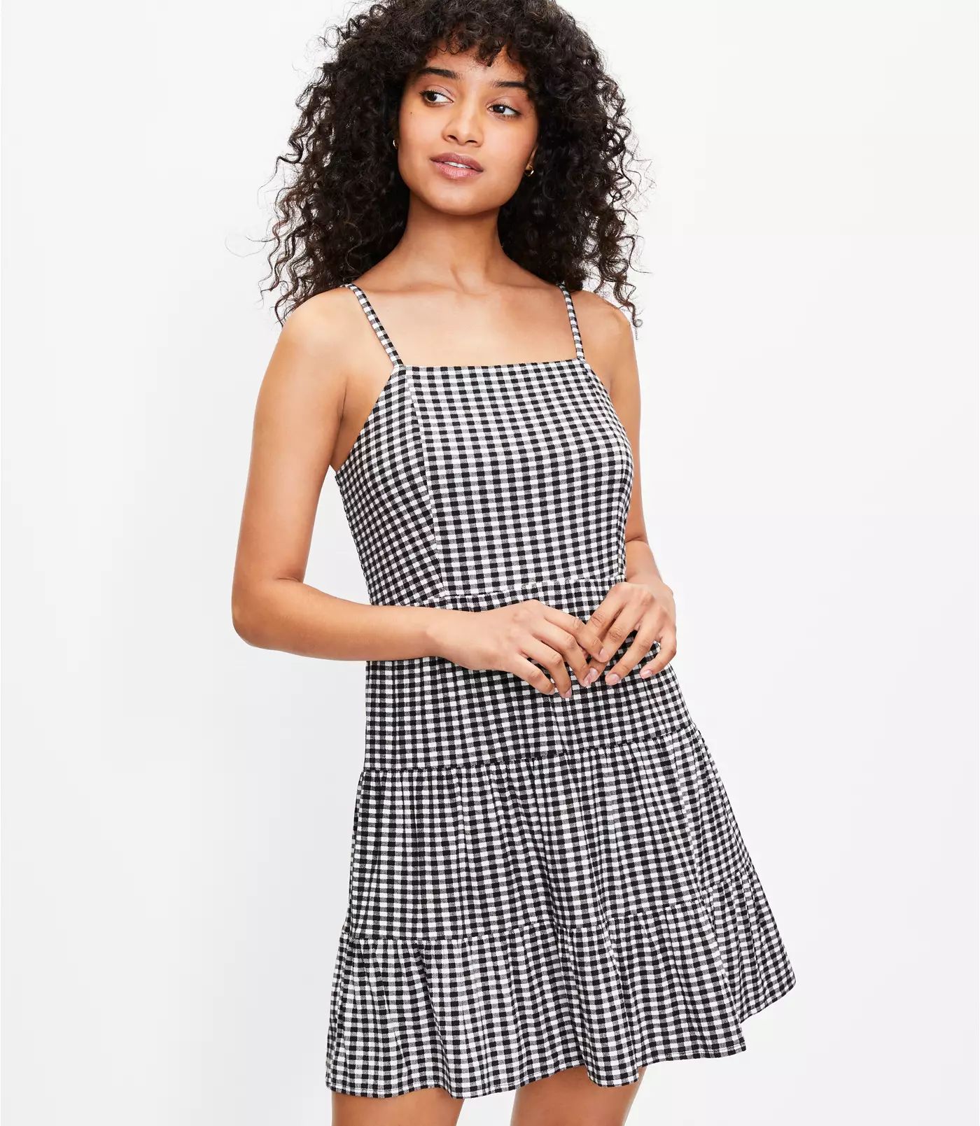 Gingham Tiered Mini Dress | LOFT