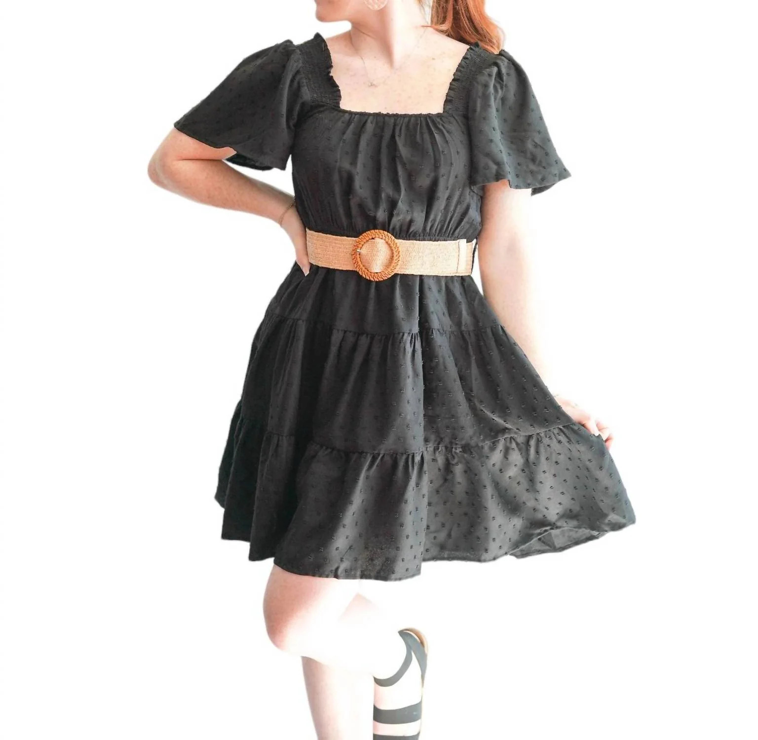 Swiss Dot Sun Dress In Black | Shop Simon
