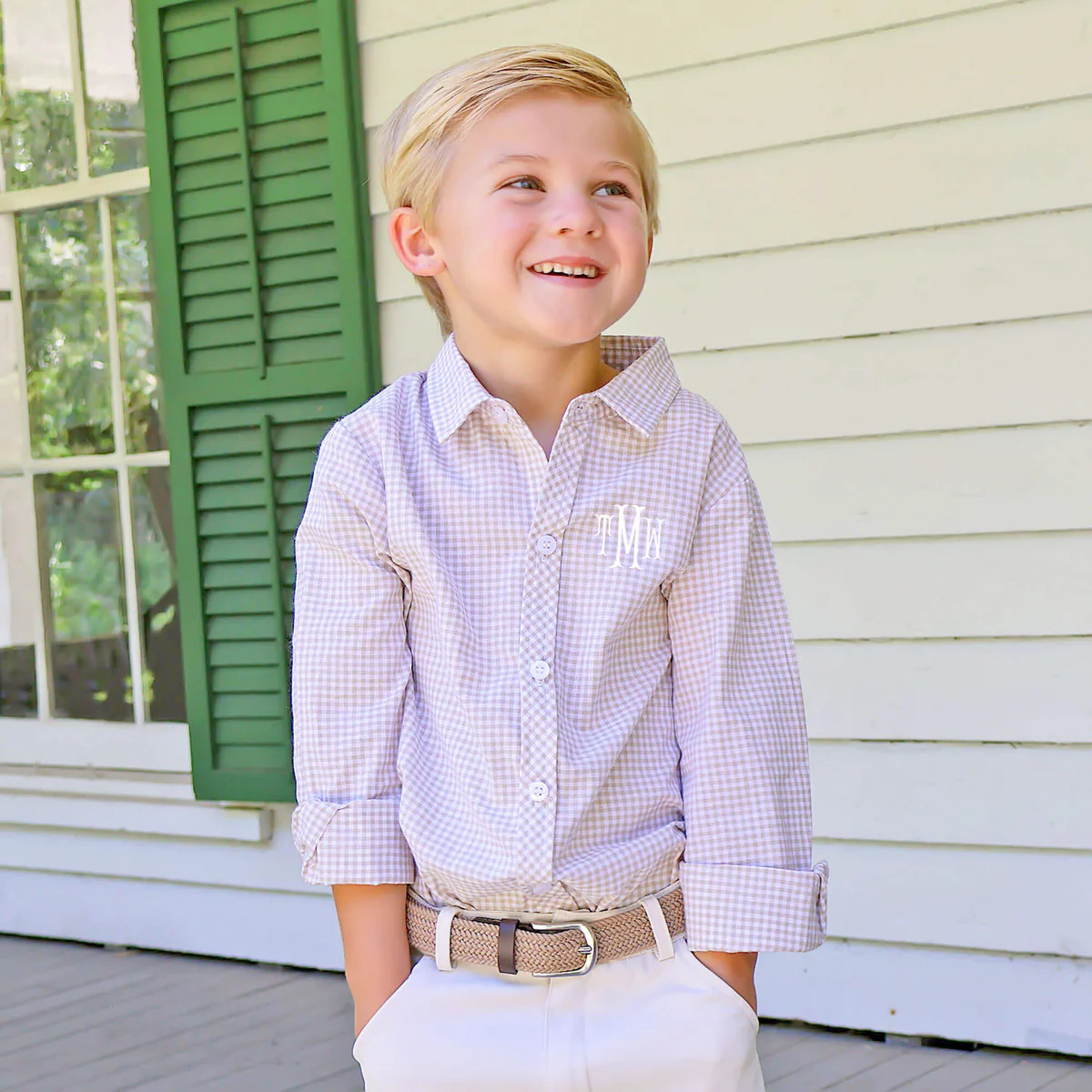 Tan Gingham Button Down Shirt | Classic Whimsy