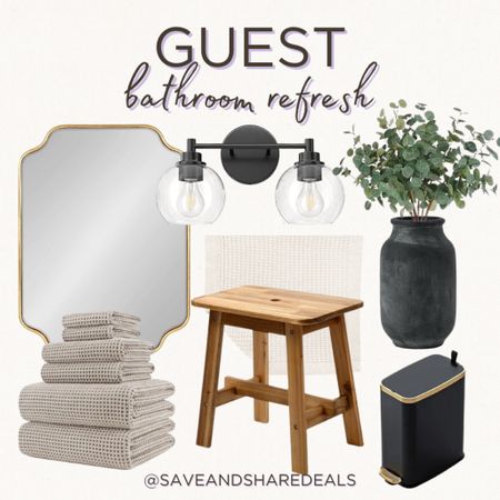 Refresh your guest bathroom with these Amazon finds! Shop a gold mirror, black wall sconces, towels and more!

Amazon finds, Amazon home, home decor, Bathroom decor, guest bathroom finds

#LTKhome