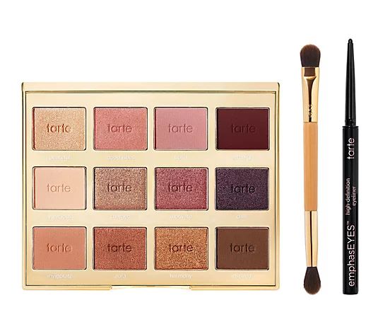 tarte Amazonian Clay Shadow Palette w/ double-ended brush & Liner - QVC.com | QVC