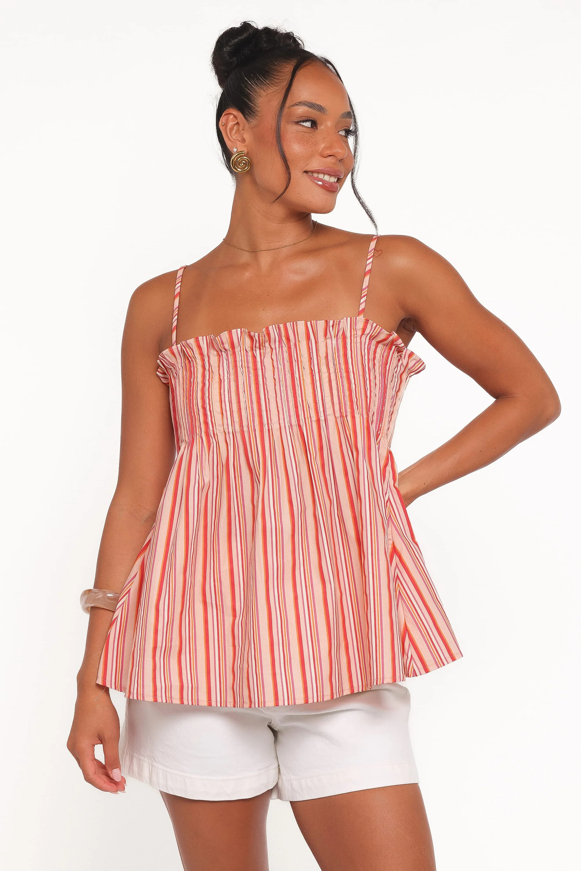 Carson Pleated Top - Peach Stripe | Petal & Pup (US)