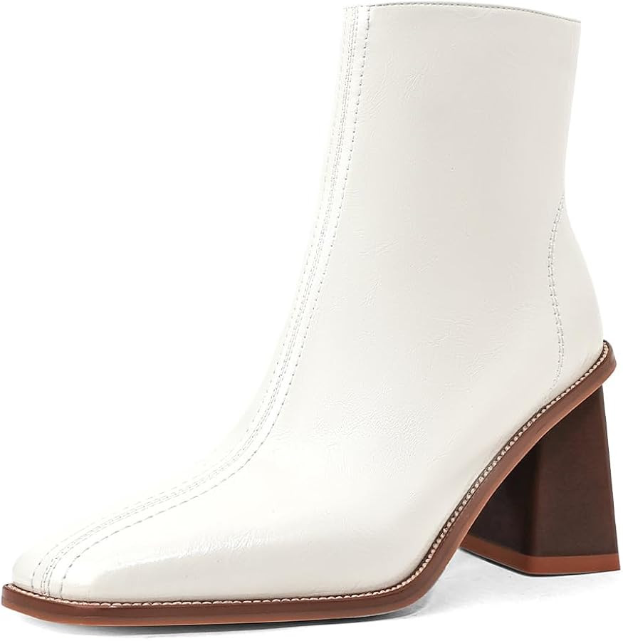 Womens Ankle Boots Chunky Mid Heel Booties Retro Square Pointed Toe Side Zipper Short Boots Heele... | Amazon (US)