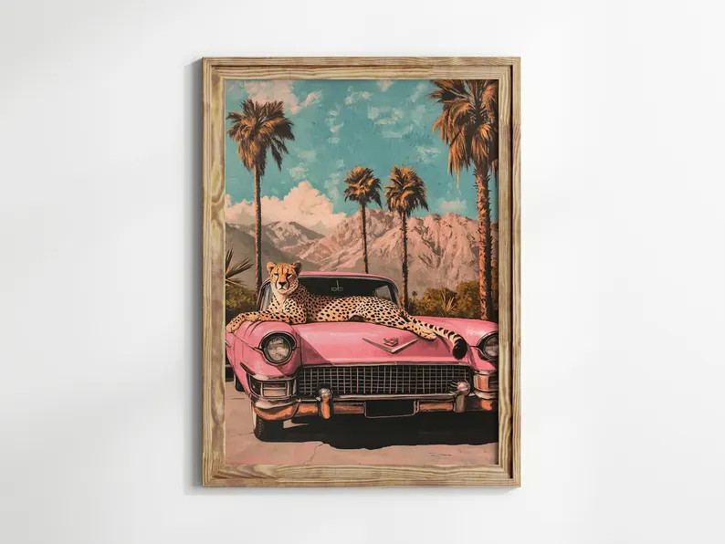Retro Vintage Cheetah Wall Art, Girly Palm Springs Poster, California Wall Decor, Preppy Room Dec... | Etsy (Global)
