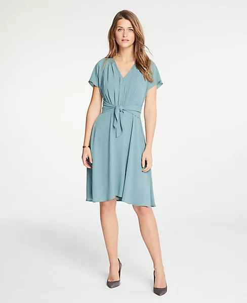 V-Neck Tie Front Flare Dress | Ann Taylor (US)