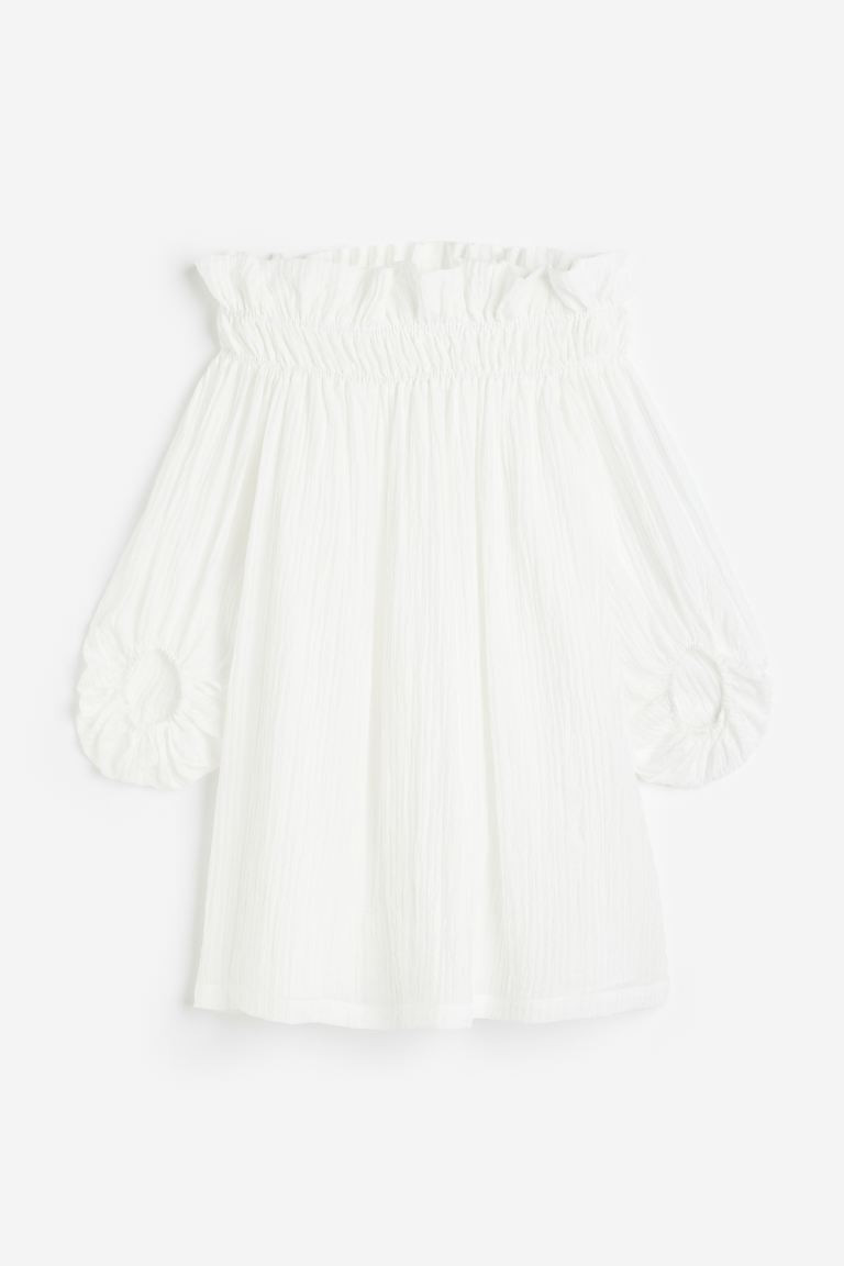 Oversized Off-the-shoulder Dress - 3/4 sleeve - Short - White - Ladies | H&M US | H&M (US + CA)