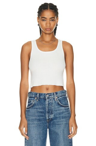 Eterne Cropped Scoop Neck Tank Top in Ivory - Ivory. Size L (also in M, S, XS). | FWRD 