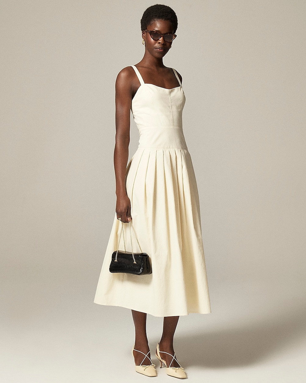 Pleated drop-waist dress in crinkle cotton blend | J. Crew US