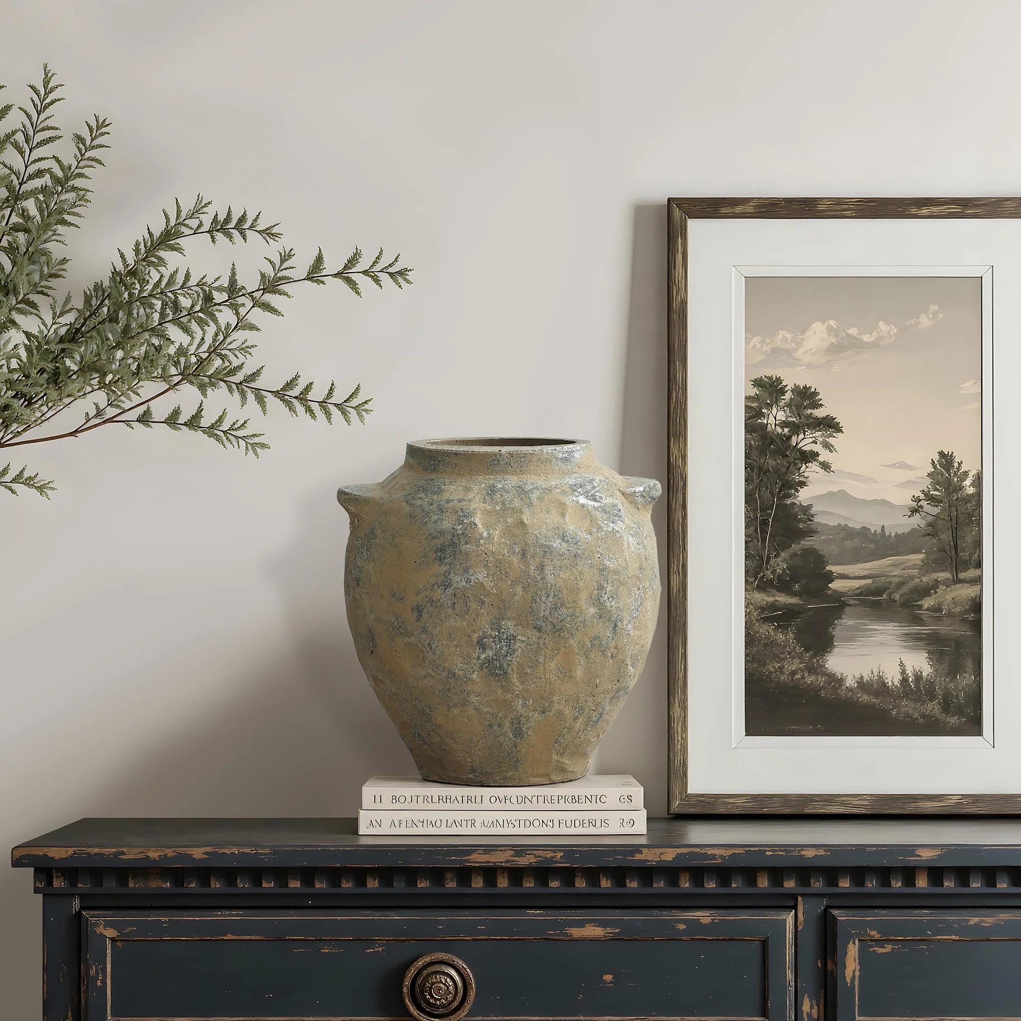 Rustic Brown with Gray 11-Inch Tall Round Terracotta Vase with Handles | Wayfair North America