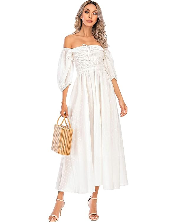 R.Vivimos Women Summer Half Sleeve Cotton Ruffled Vintage Elegant Backless A Line Flowy Long Dres... | Amazon (US)