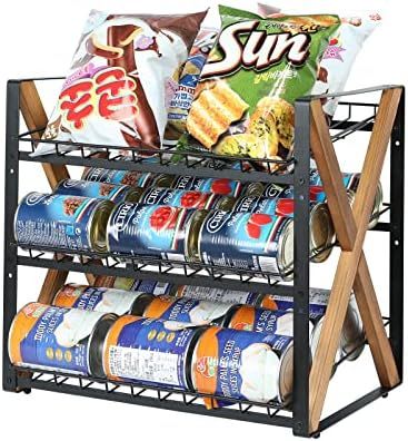Stackable Can Rack Organizer, 3 Tier Stacking Can Storage Dispenser Wood Holder for Storing Canne... | Amazon (US)