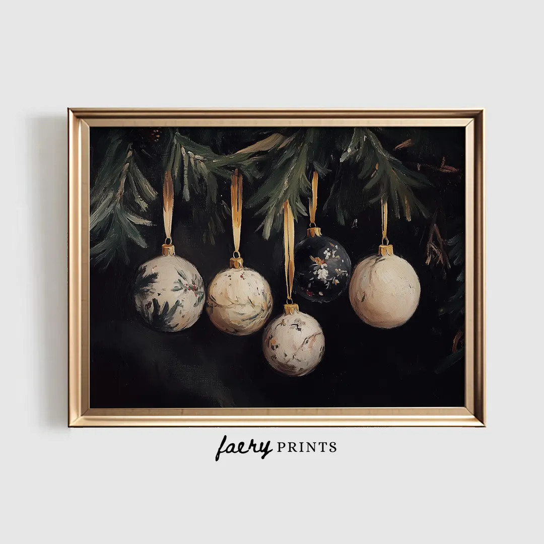 Vintage Ornament Print Christmas PRINTABLE Wall Art Dark Rustic Winter Decor Festive Gold Holiday... | Etsy (US)