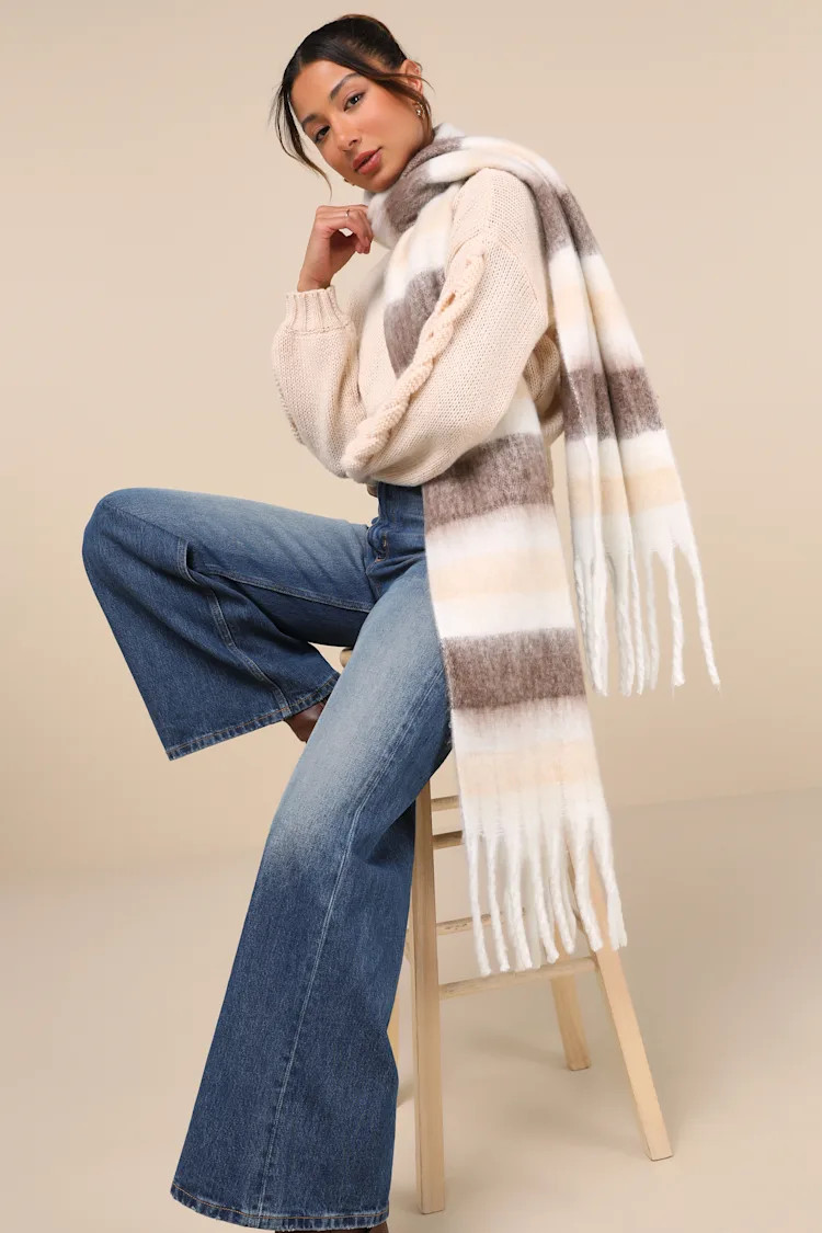 Alpine Attitude Ivory Striped Oversized Scarf | Lulus