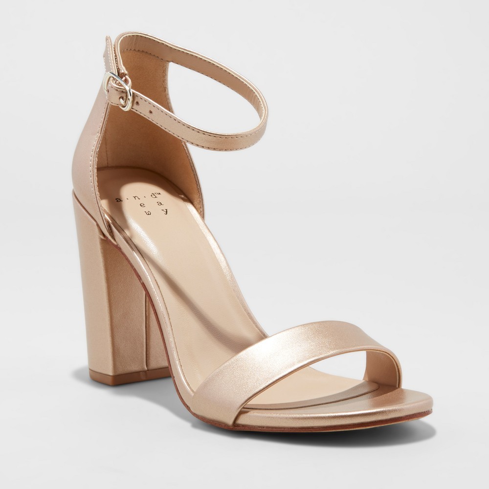 Women's Ema Satin High Block Heel Pump Sandal - A New Day Rose Gold 12 | Target
