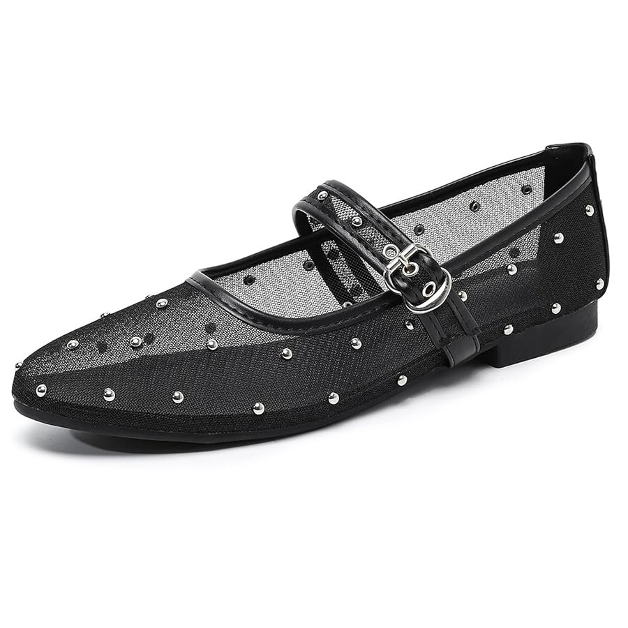 Mesh Ballet Flats Shoes for Women Comfortable Studded Mary Jane Shoes Ballerina Buckle Strap Busi... | Amazon (US)