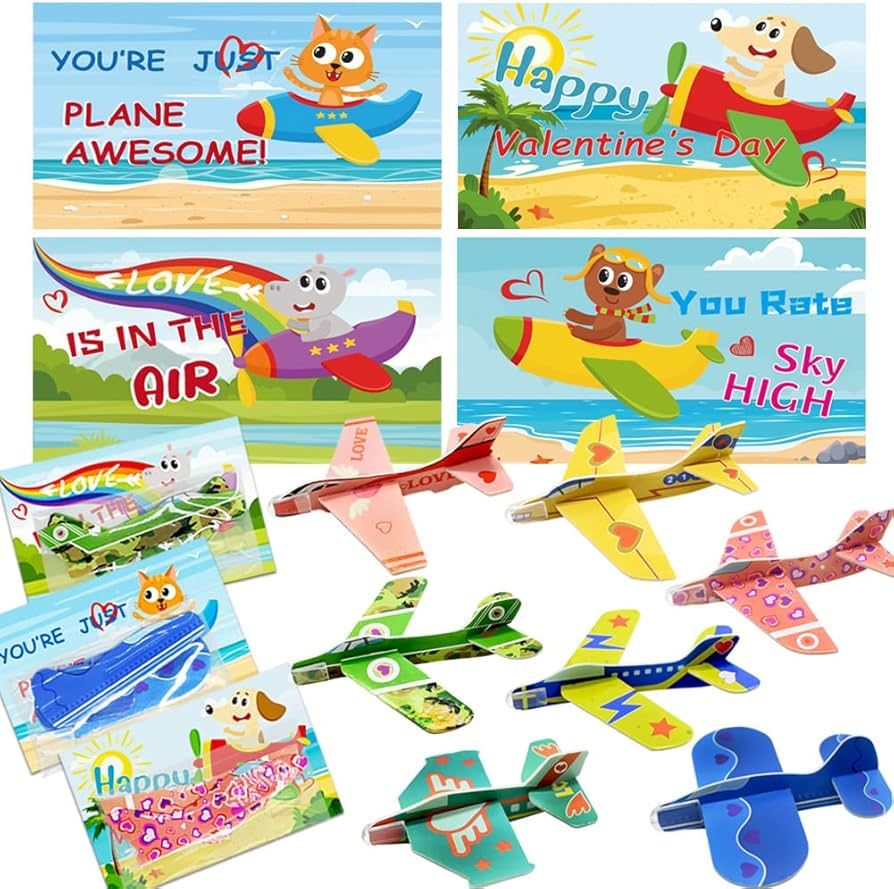 UMEELR 28Pcs Valentines Day Cards for Kids with Foam Airplanes Toy for Valentine Classroom Exchan... | Amazon (US)