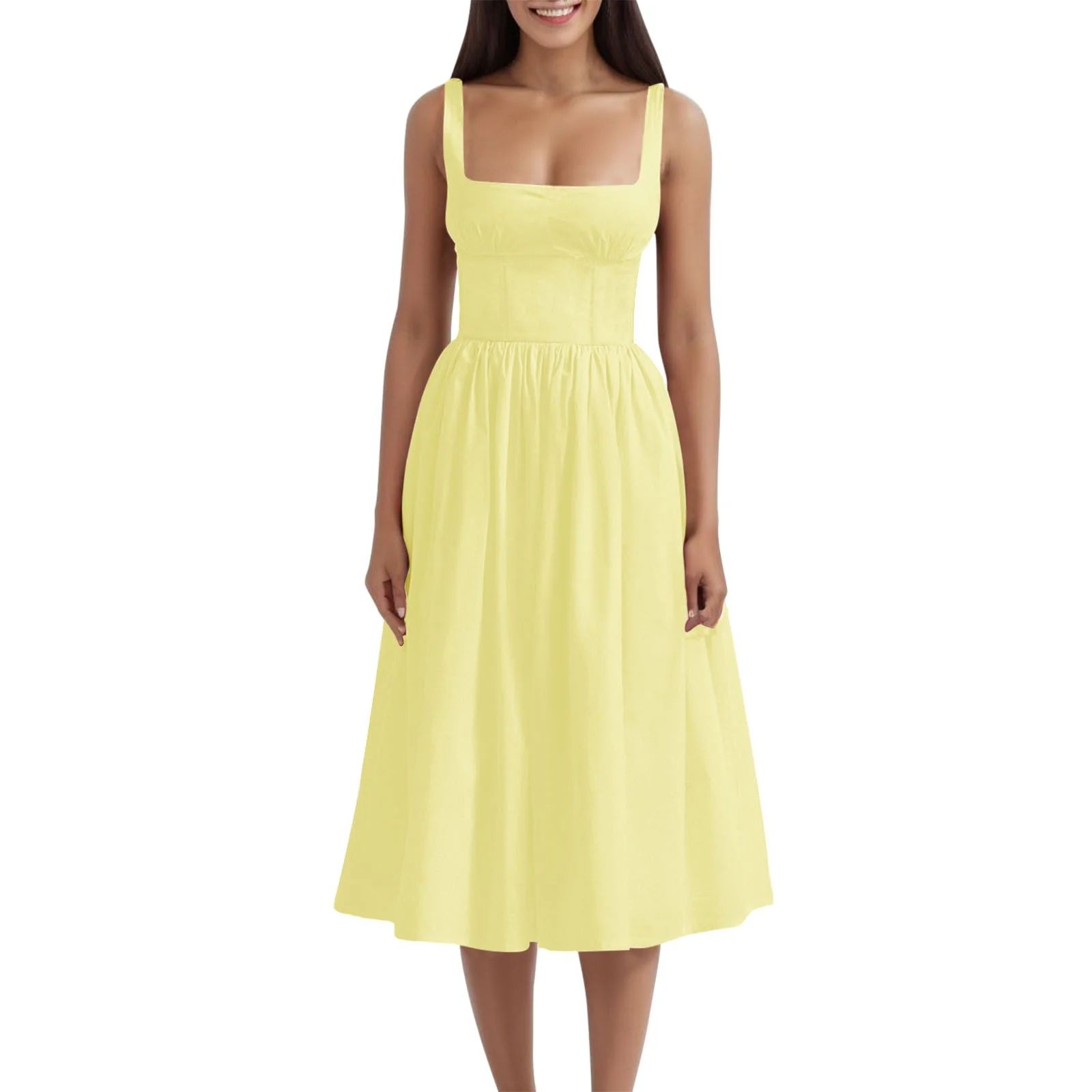 Womens Summer Dresses Sleeveless Sling Long Summer Solid Color Backless A Line Bandage Dresses | Walmart (US)