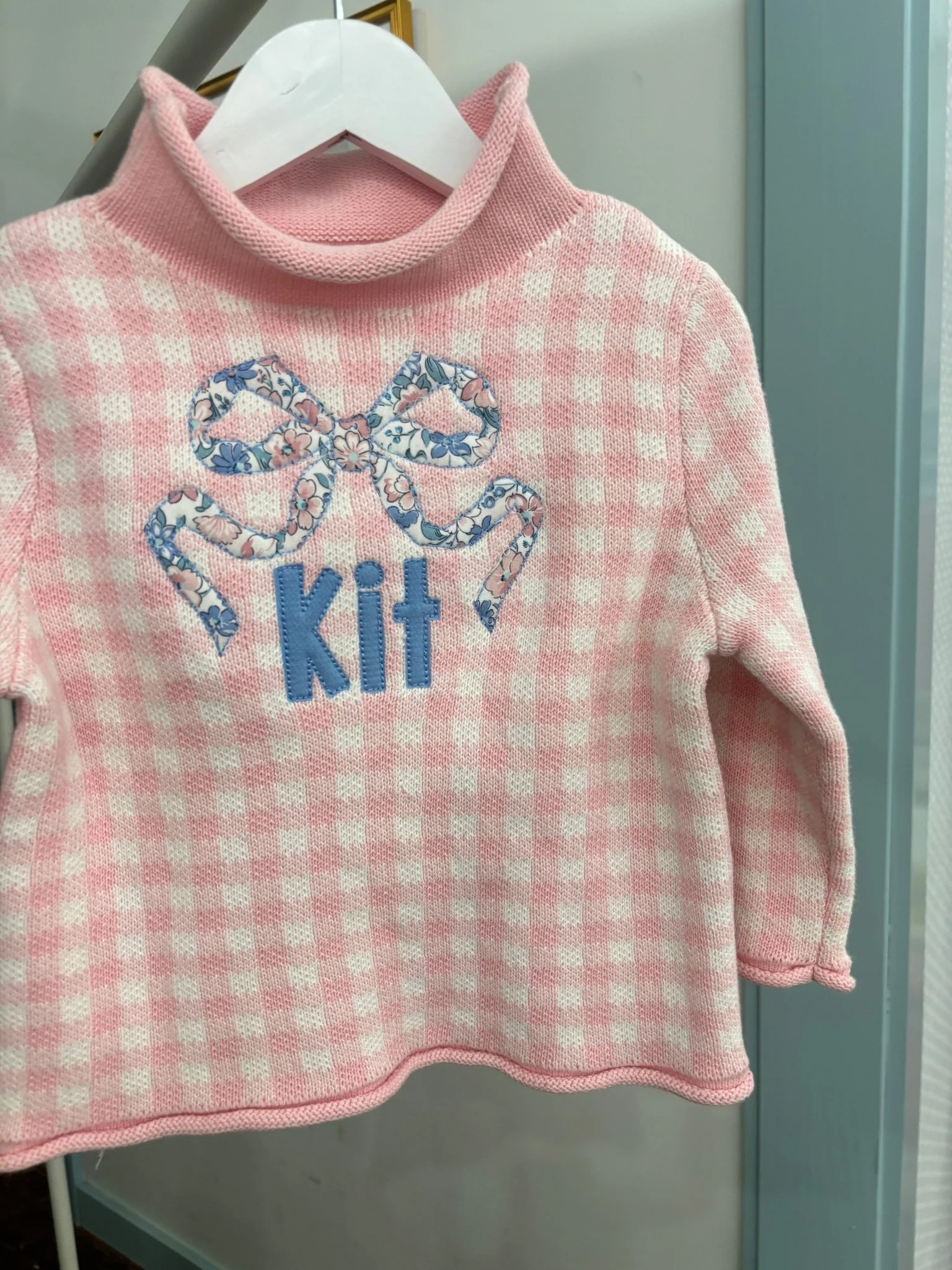 Hampton James Signature Rollneck Sweater - Pink Gingham (Fits TTS) | Hampton James Clothing