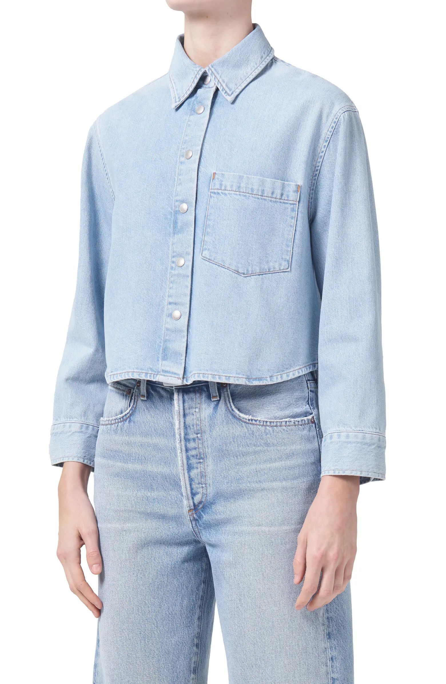 AGOLDE Dagmar Crop Snap-Up Cotton Denim Shirt | Nordstrom | Nordstrom