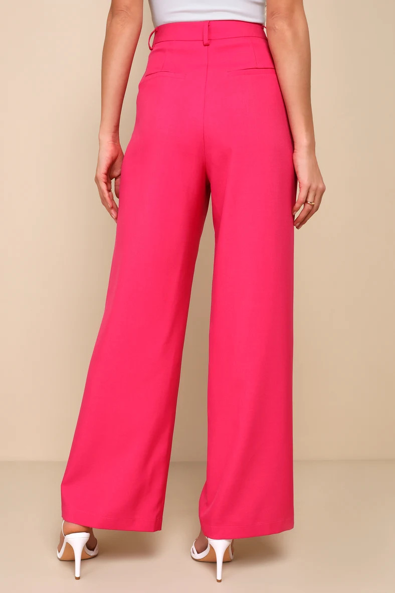 Bold Poise Hot Pink High Rise Straight Leg Trouser Pants | Lulus