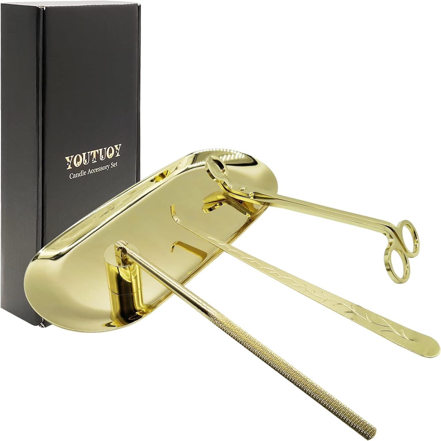 YOUTUOY 4 in1 Candle Accessory Set with Storage Tray Plate, Candle Wick Trimmer, Candle Wick Snuf... | Amazon (US)