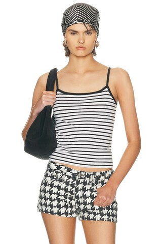R13 Striped Skinny Strap Cami Top in Black, White | FWRD 