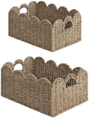 StorageWorks Scalloped Edge Wicker Basket, Hand-woven Rattan Baskets with Built-in Handles, Seagr... | Amazon (US)