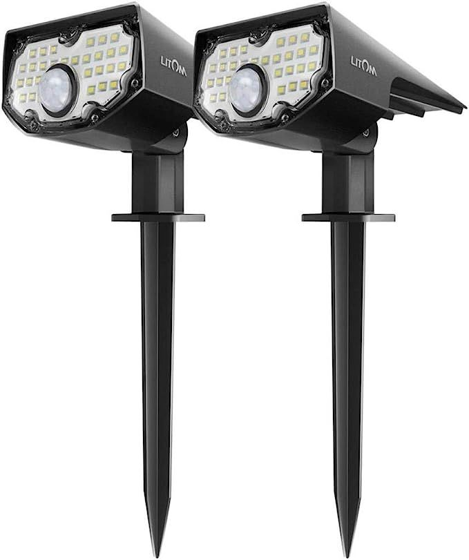LITOM 30 LEDs Solar Motion Sensor Landscape Spotlights, IP67 Waterproof Outdoor Solar Powered Sec... | Amazon (US)