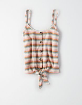 AE Tie Front Button-Down Tank Top | American Eagle Outfitters (US & CA)