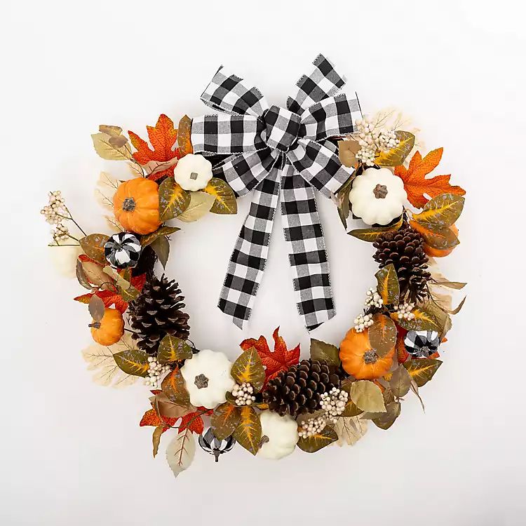 Buffalo Check and Mixed Pumpkin Wreath | Kirkland's Home