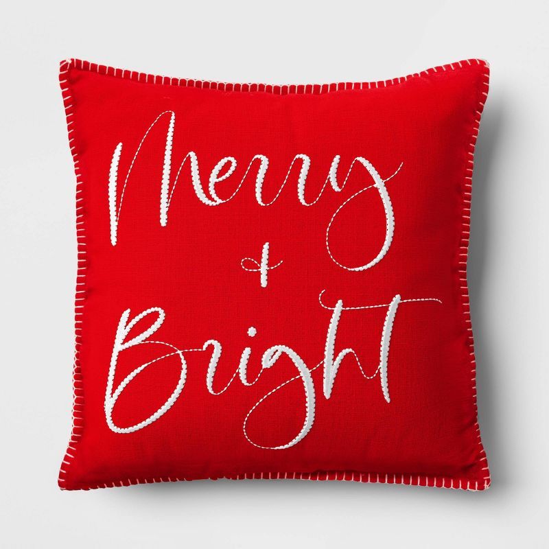 &#39;Merry &#38; Bright&#39; Square Christmas Throw Pillow Red - Threshold&#8482; | Target