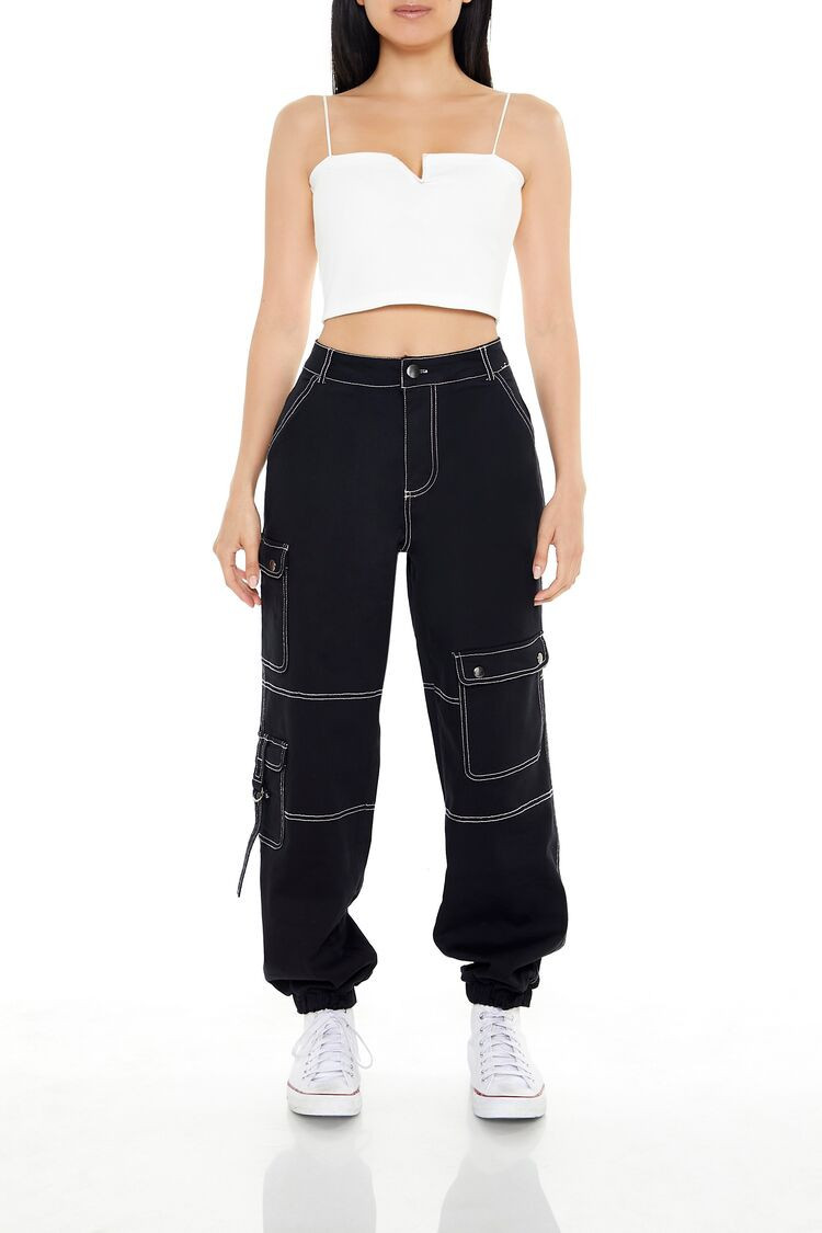 Women's Cargo Pocket Joggers in Black, XL | Forever 21