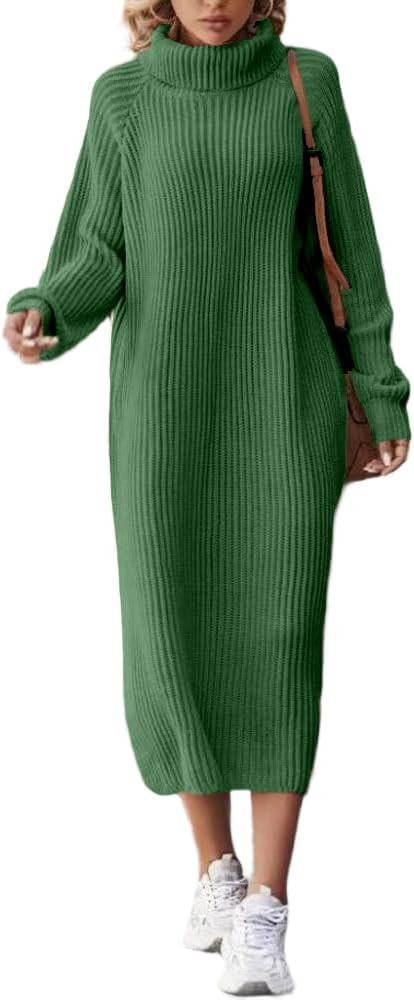 Womens Sweater Dress Casual Loose Long Sleeve Turtleneck Midi Fall Winter Dresses 2025 | Amazon (US)