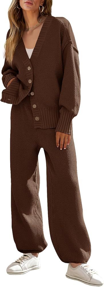 MEROKEETY Women's 2 Piece Outfits Sweater Sets Waffle Knit Cardigan and High Waist Pants Lounge S... | Amazon (US)