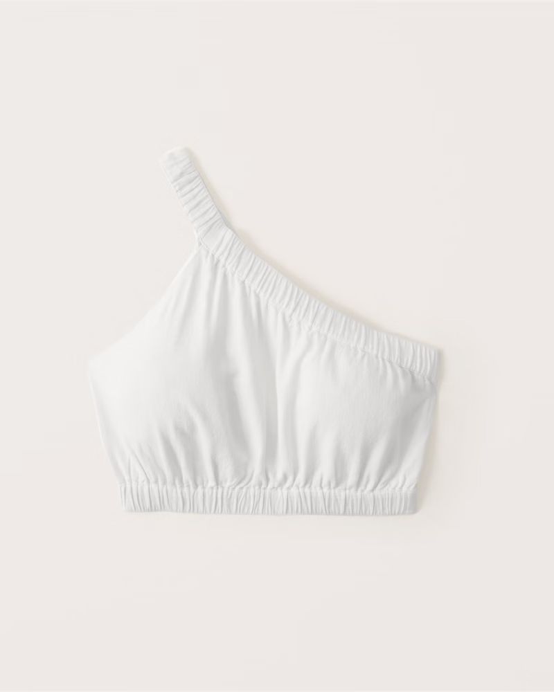Cropped Asymmetrical One-Shoulder Linen-Blend Top | Abercrombie & Fitch (US)