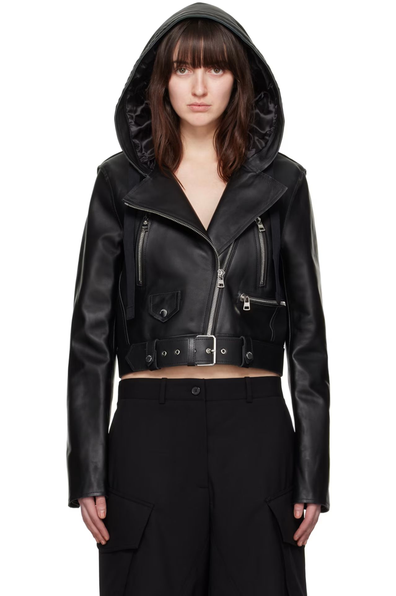 Black Hooded Leather Jacket | SSENSE