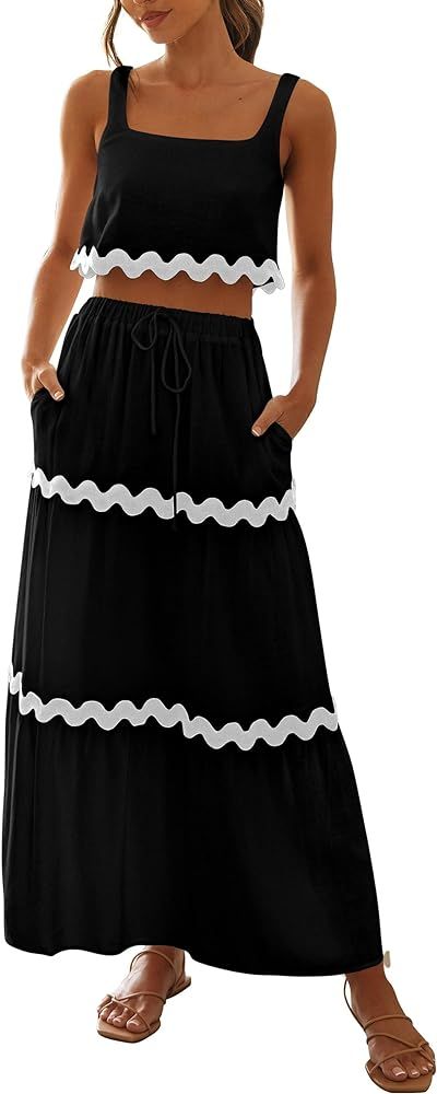 Pretty Garden Womens 2 Piece Summer Casual Sleeveless Cropped Tank Top High Waisted Maxi Skirt Se... | Amazon (US)