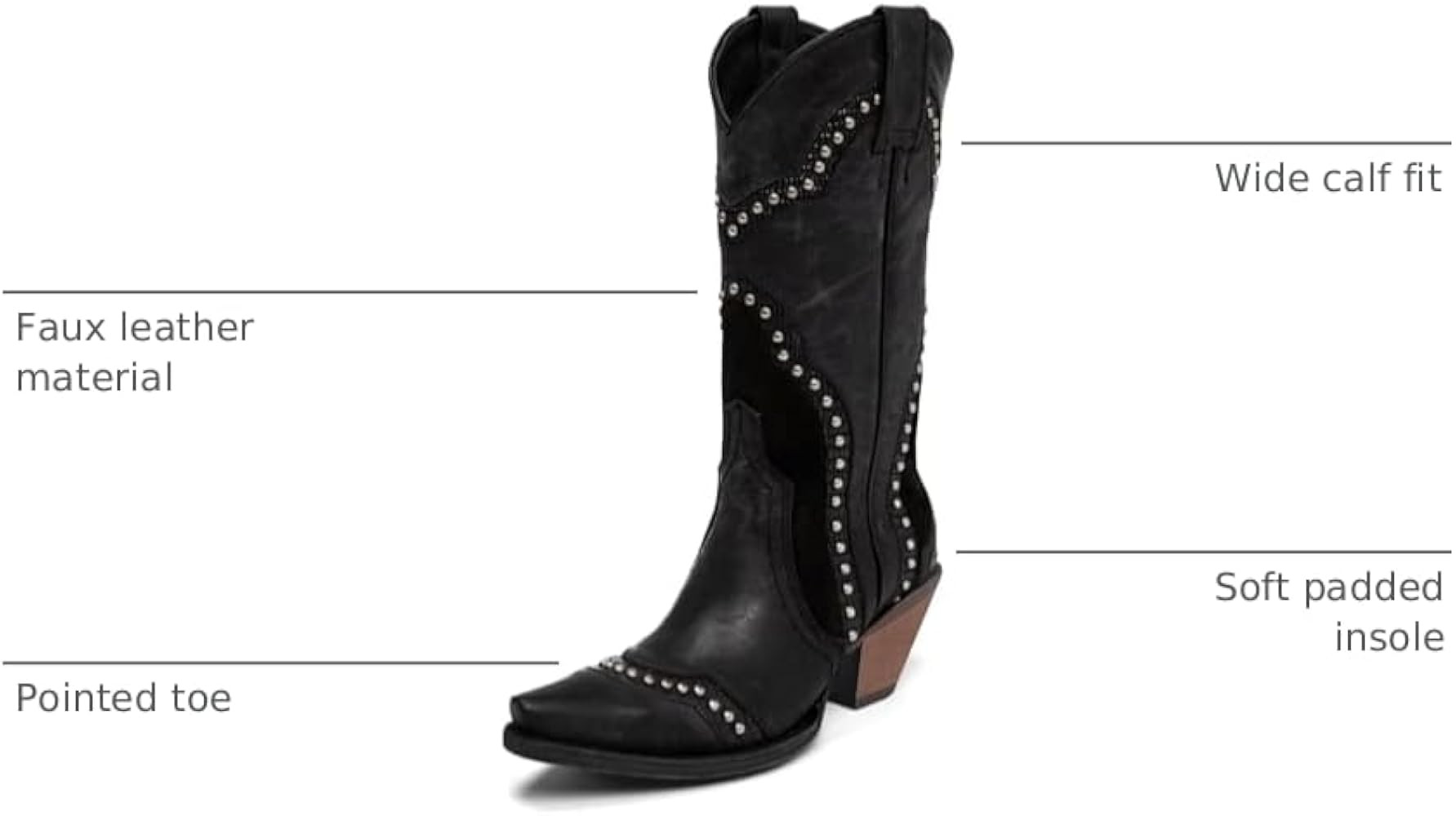 Agodor Cowboy Boots For Women, Cowgirl Ladies Mid Calf Boots with Classic Studded Pointed Toe Chunky Heel Pull On Fashion Dress Wedding Western Booties | Amazon (US)