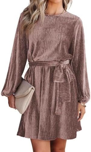 Happy Sailed Women's Velvet Dress Fall Fashion Lantern Sleeve High Waist A-Line Skater Cocktail P... | Amazon (US)