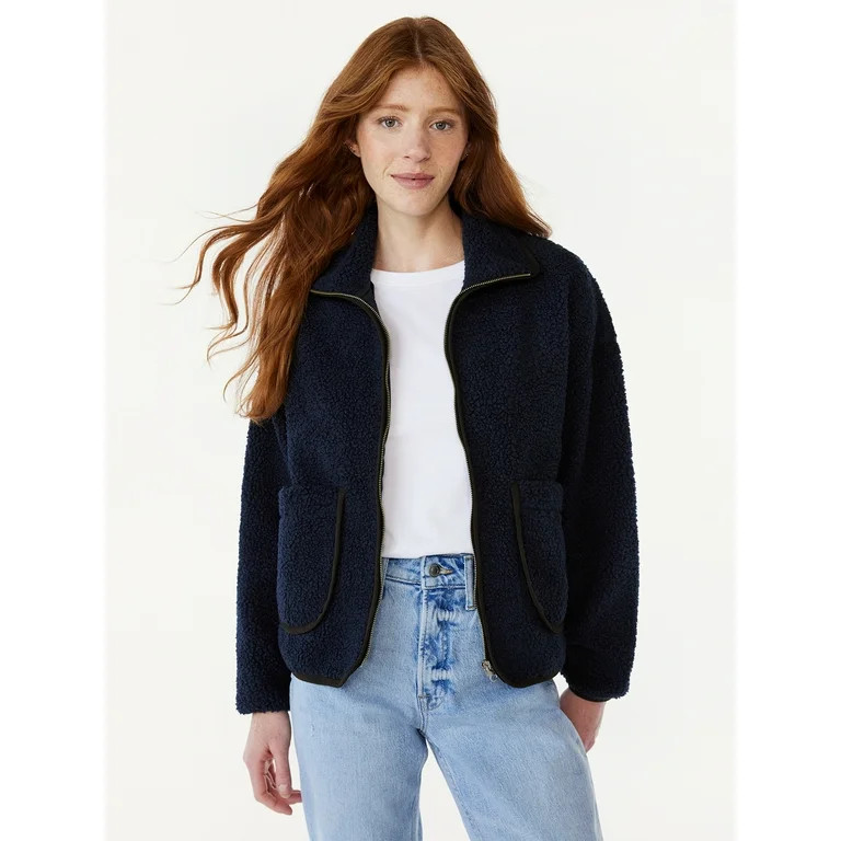 Free Assembly Women's Patch Pocket Mixy Teddy Fleece Jacket, Sizes XS-XXL | Walmart (US)