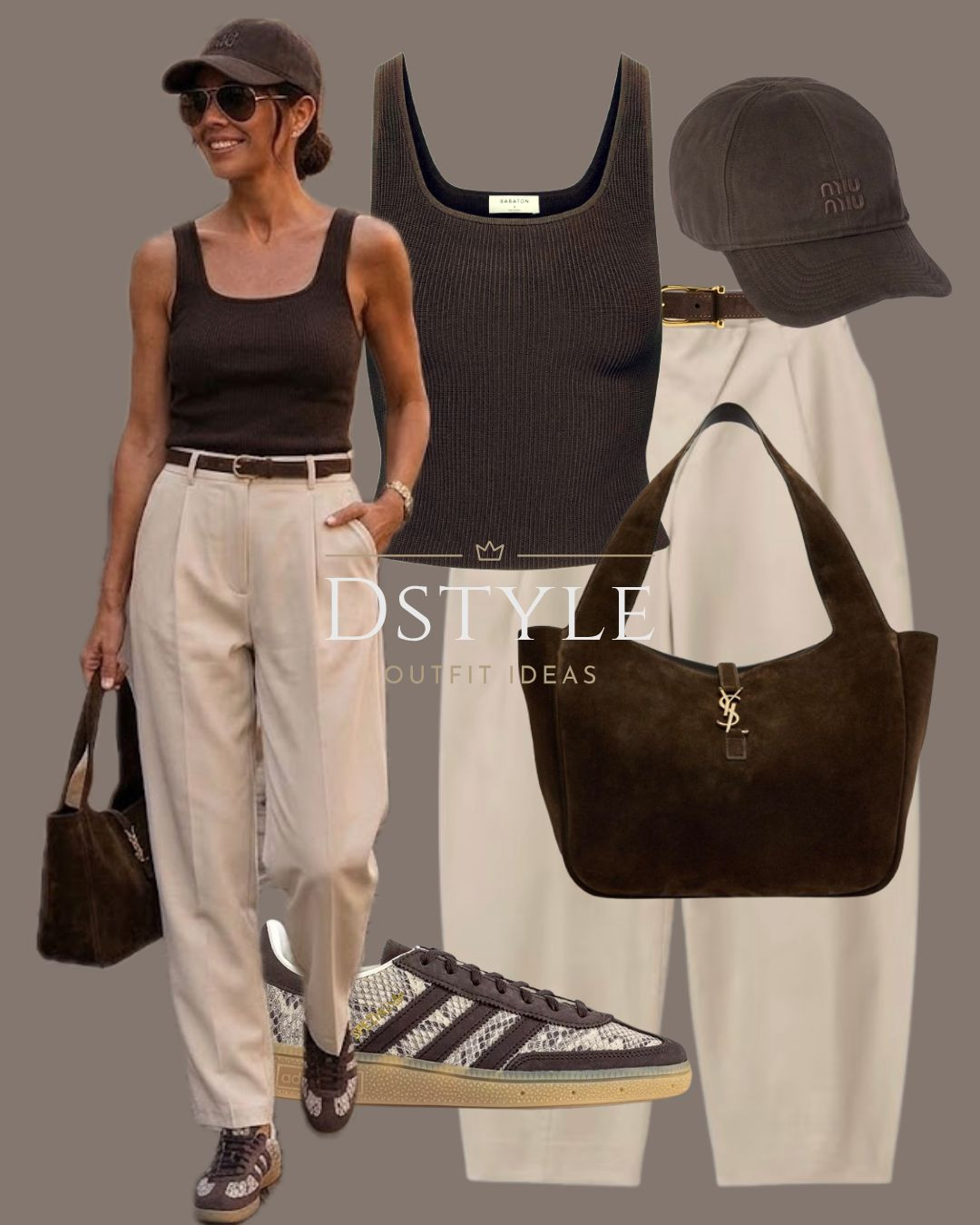 Minimalist neutral chic ✨ 


tags: tailored trousers, ribbed tank top, suede bag, brown Adidas Spezial, neutral summer to fall outfit 

 #LTKootd