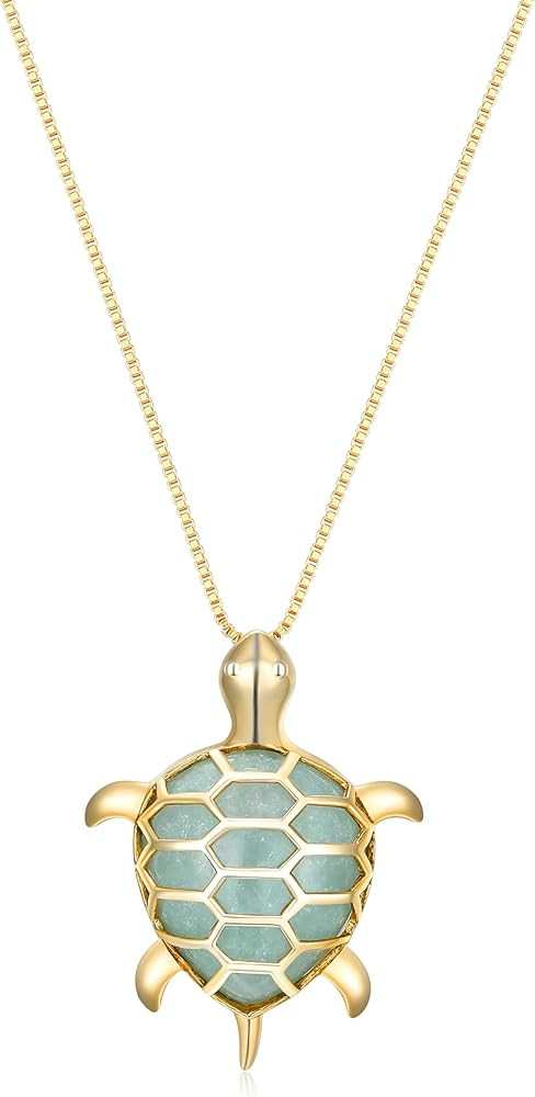 Amazon Essentials Women's 18K Gold Plated Sterling Silver Genuine Green Jade Turtle Pendant Neckl... | Amazon (US)