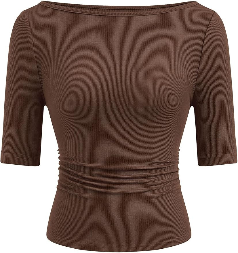 PRETTYGARDEN Womens Boat Neck Basic Short Sleeve Tops | Amazon (US)