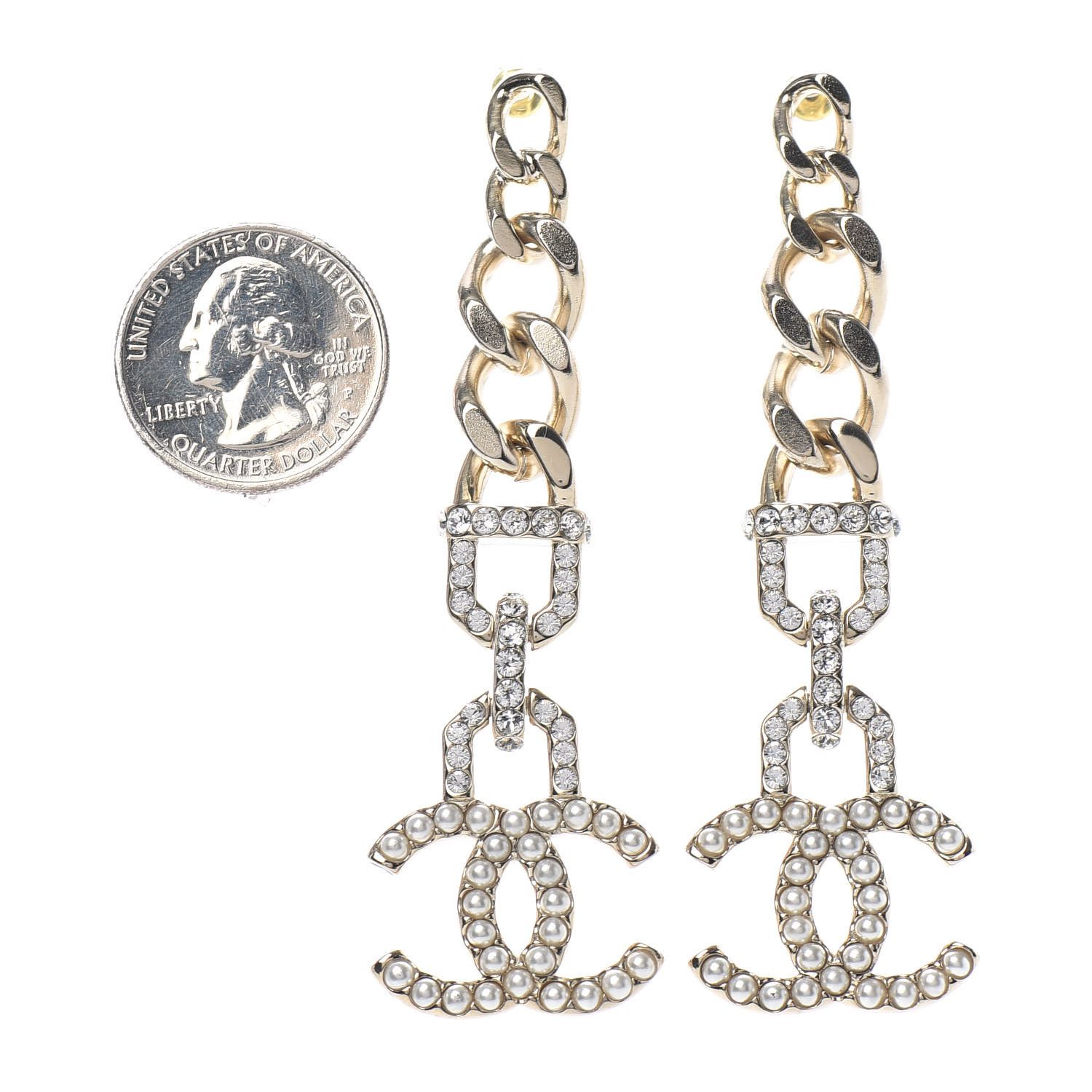 Metal Crystal CC Vendome CC Dangle Earrings Gold | Fashionphile