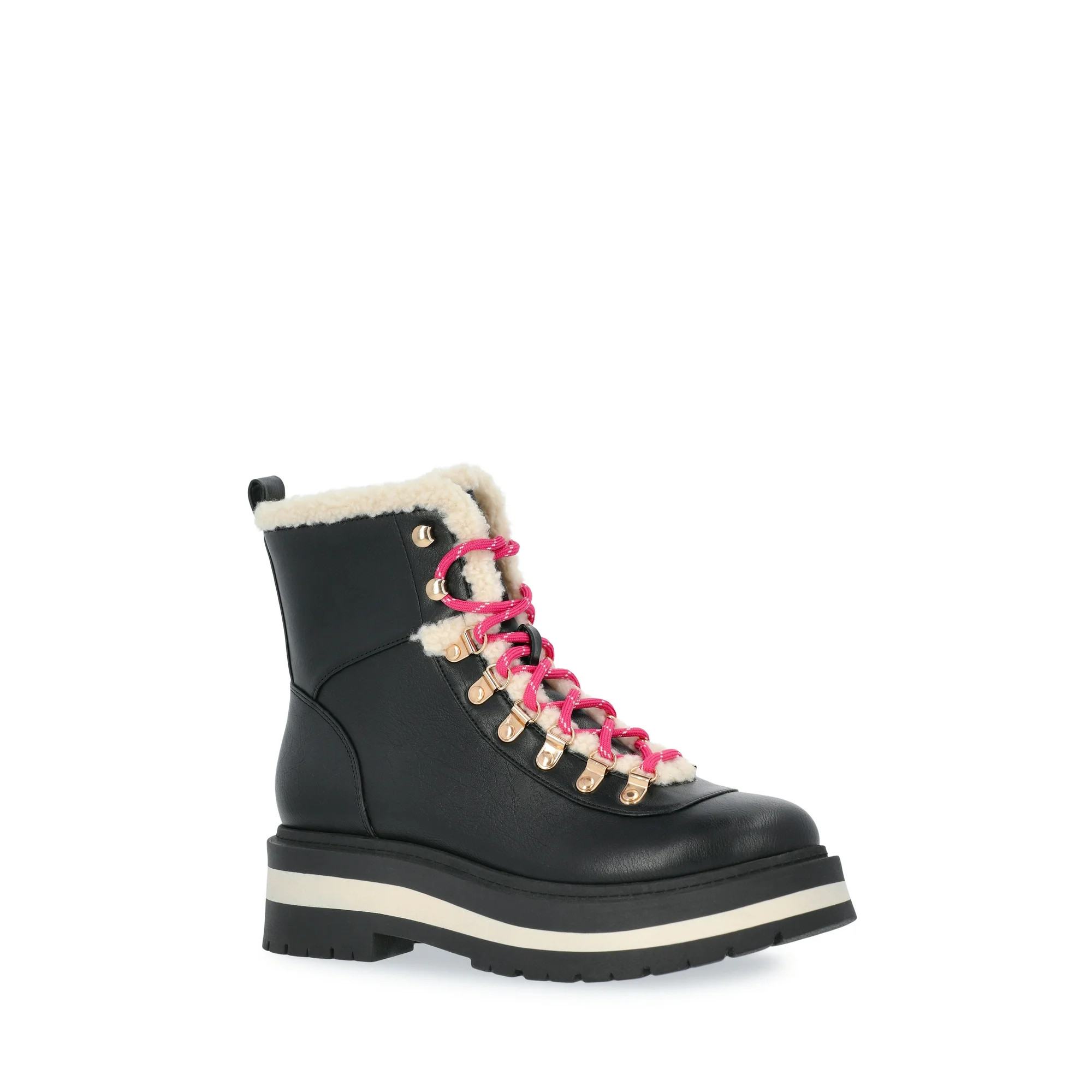 Free Assembly Women's Lace-Up Faux Shearling Booties | Walmart (US)