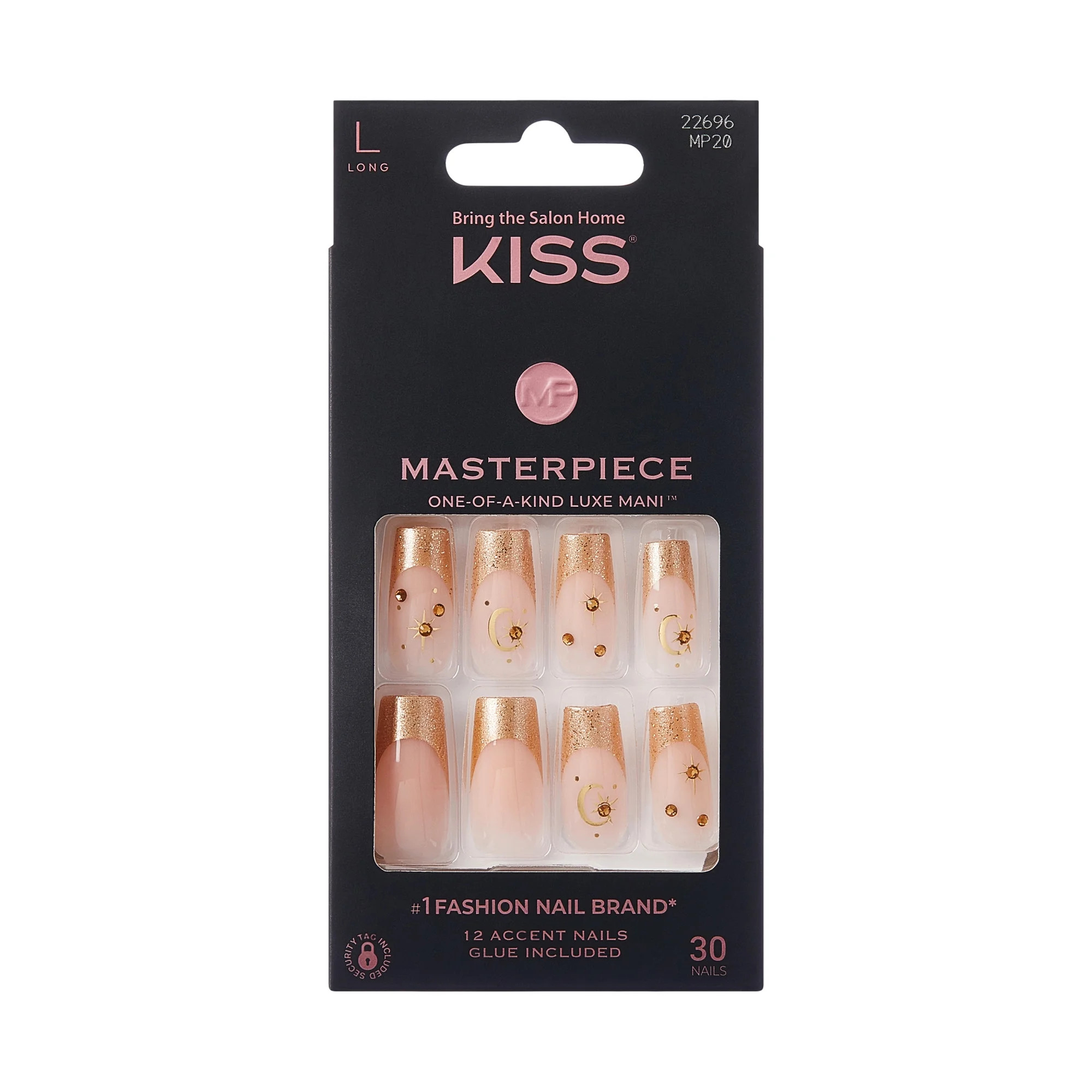 KISS Masterpiece Press On Nails, ‘Stardust Hues’, Gold, Long Square, 30 Count | Walmart (US)