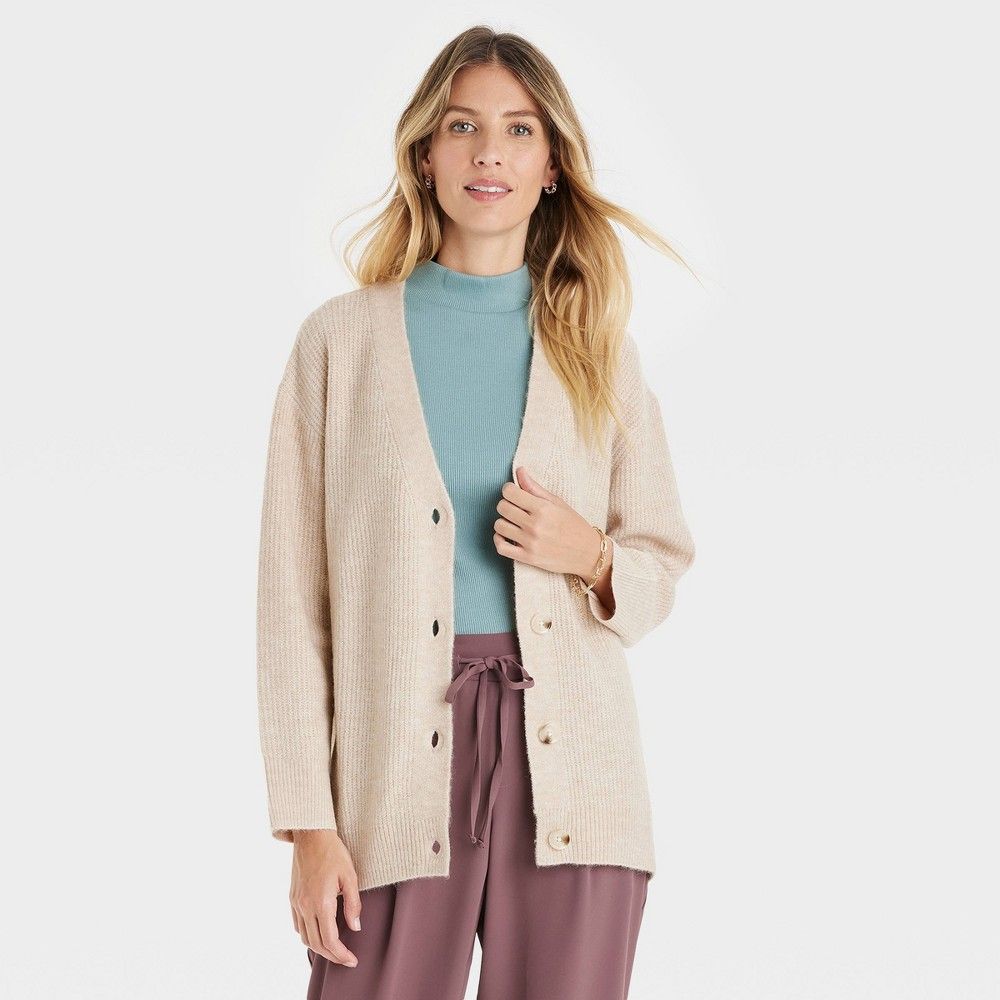 Women's Button-Front Cardigan - A New Day Oatmeal XS | Target